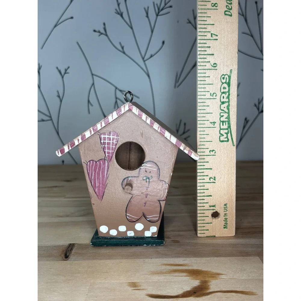 Hand Painted Gingerbread Man Wooden Birdhouse Ornament Christmas Folk Art Decor